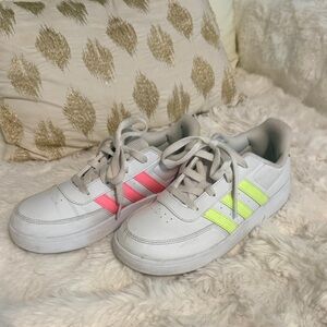 adidas Kids Sneakers with Neon Pink and Lime Stripes